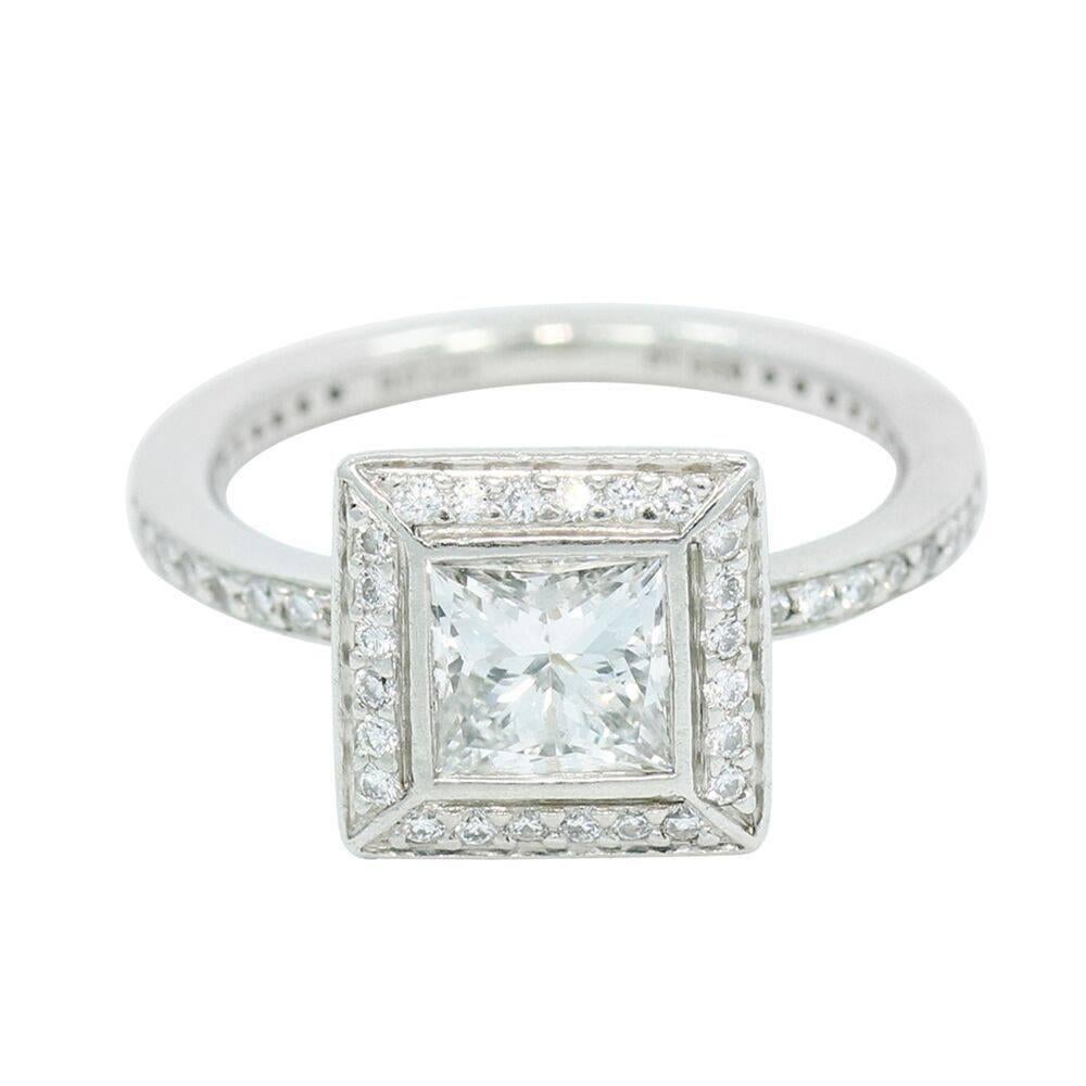 Princess Cut Diamond Platinum Ring in Ritani Mounting For Sale