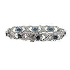 Oval Sapphire Diamond Platinum Bracelet