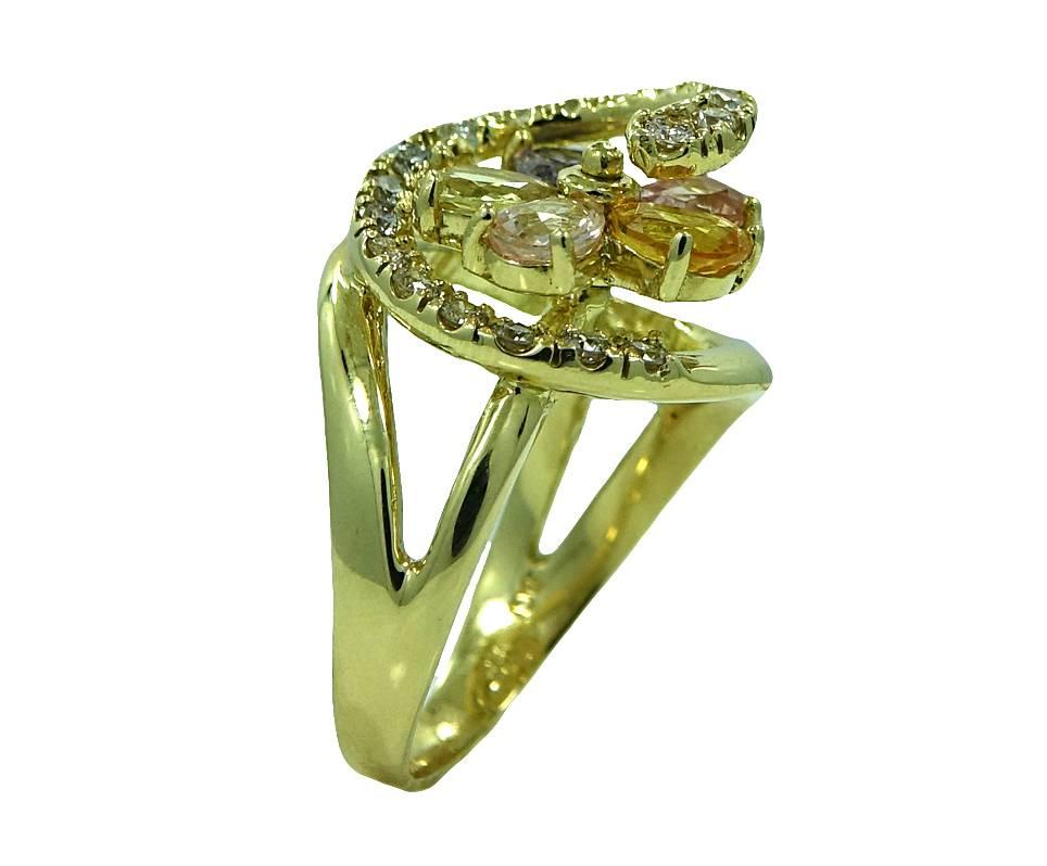 Multicolored Sapphire Diamond Yellow Gold Ring For Sale 1