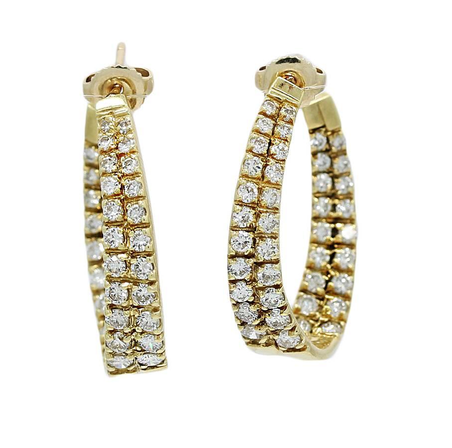 3.50 Carat Diamonds Yellow Gold J Hoop Earrings For Sale