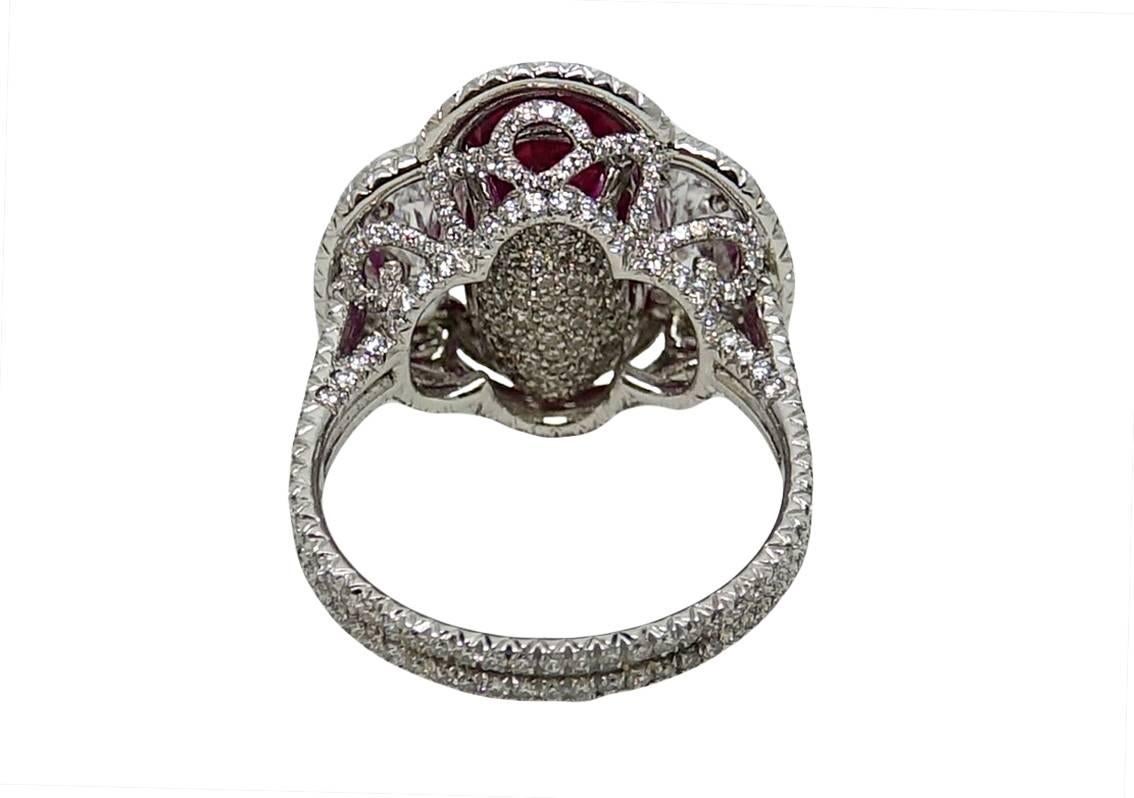 Natural 5.37 Carat No Heat Burma Ruby and Diamond  Engagement Ring In Excellent Condition For Sale In Naples, FL