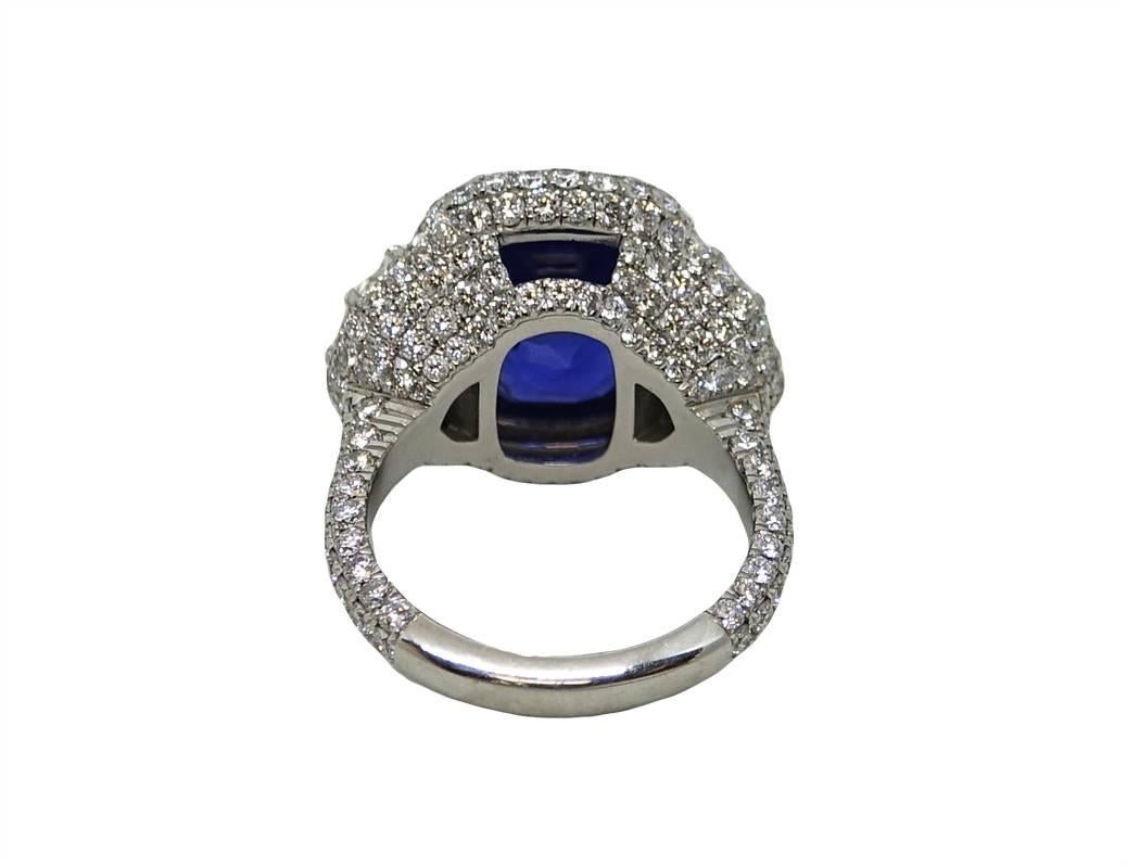 Women's 11.49 Carat Cushion Cut Sapphire and Diamond Platinum Engagement Ring For Sale