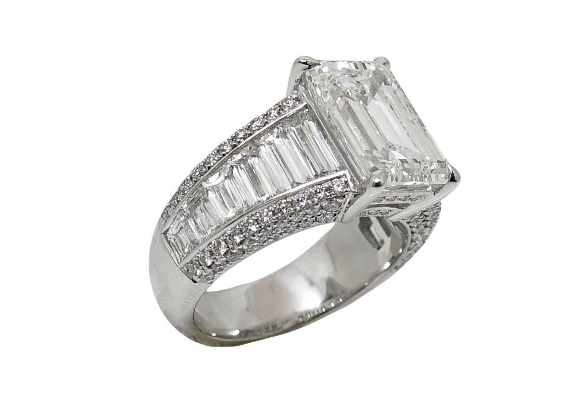 5.01 Carat Emerald Cut Diamond Platinum Engagement  Ring In New Condition For Sale In Naples, FL