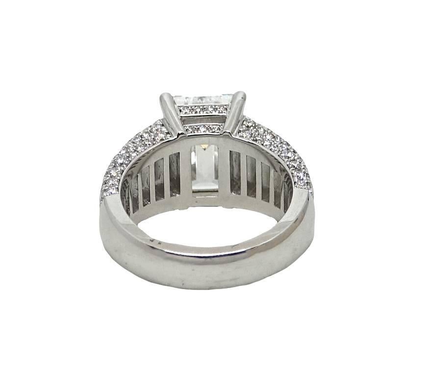 Women's 5.01 Carat Emerald Cut Diamond Platinum Engagement  Ring For Sale