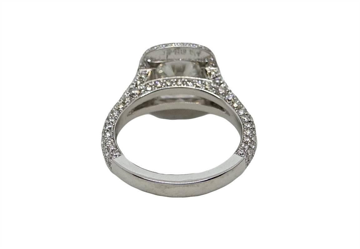Women's 3.02 Carat Cushion Cut Diamond Platinum Engagement Ring For Sale