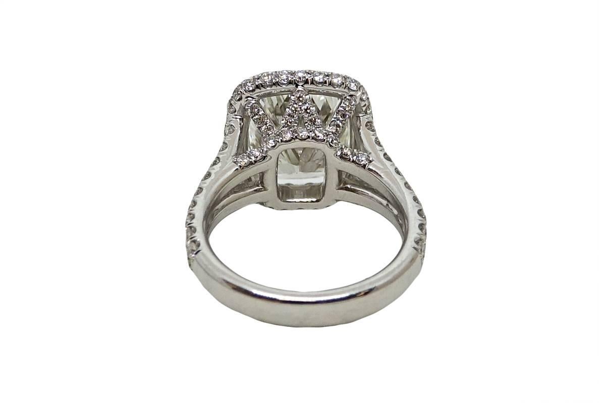 Women's 4.91 Carat Cushion Cut Diamond Platinum Ring For Sale