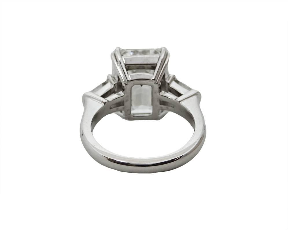 Women's 7.08 Carat GIA Certified Emerald Cut Diamond Platinum Engagement Ring For Sale