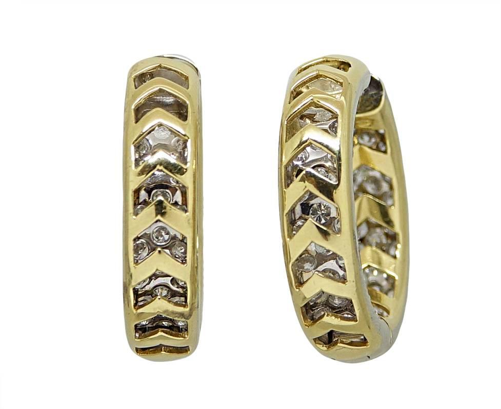 5.00 Carat Pave Diamond Hoop Yellow Gold Earrings In Excellent Condition For Sale In Naples, FL