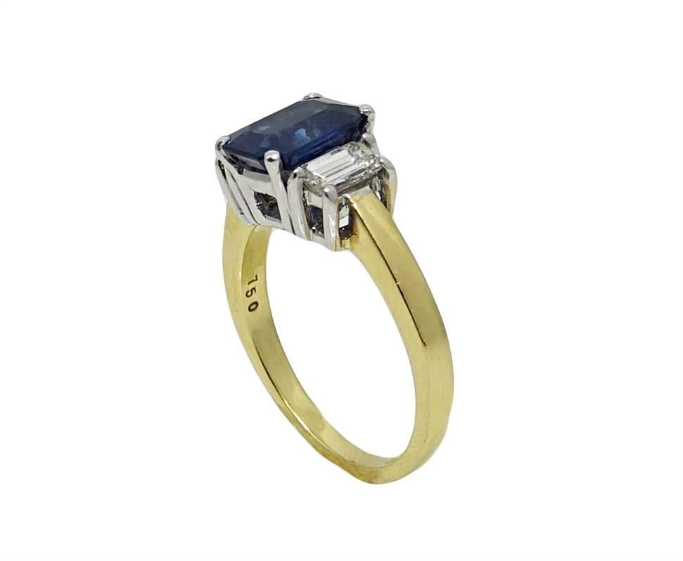 2.15 Carat Emerald Cut Sapphire Engagement Ring In Excellent Condition For Sale In Naples, FL