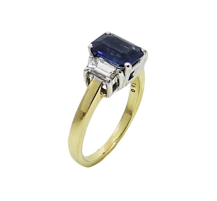 Women's 2.15 Carat Emerald Cut Sapphire Engagement Ring For Sale