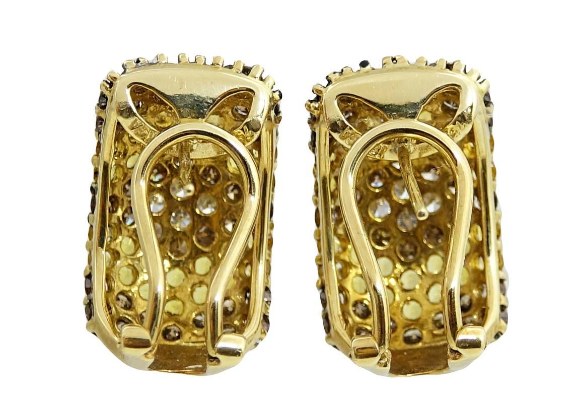 18K Yellow Gold Earrings With White and Champagne Diamonds Weighing A total Carat Weight Of 2.00 Carats and Yellow Sapphires Weighing A Total Carat Weight Of 1.75 Carats