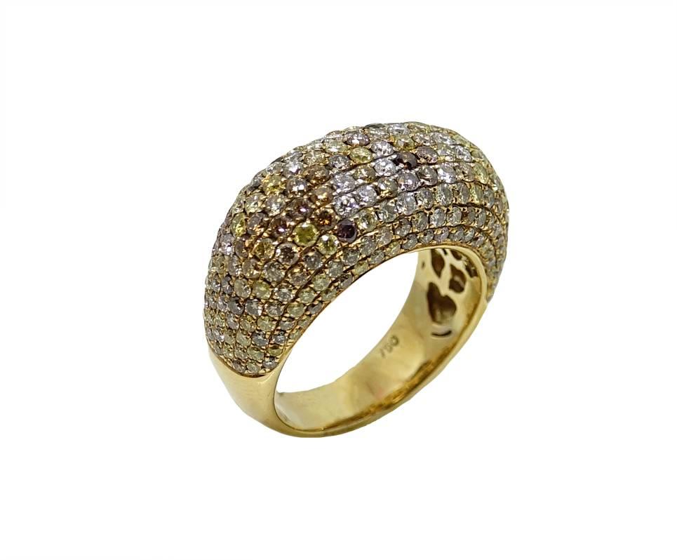3.34 Carat Multicolored Diamond Yellow Gold Ring In New Condition For Sale In Naples, FL