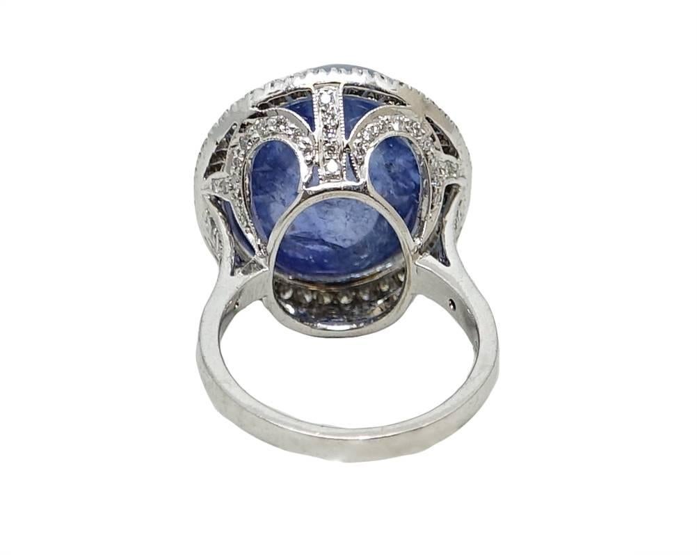 Women's 29.70 Carat No Heat Burma Blue Sapphire and Diamond White Gold Ring For Sale