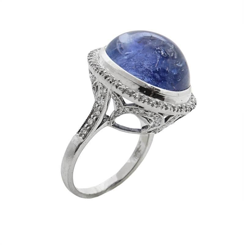 29.70 Carat No Heat Burma Blue Sapphire and Diamond White Gold Ring In Excellent Condition For Sale In Naples, FL