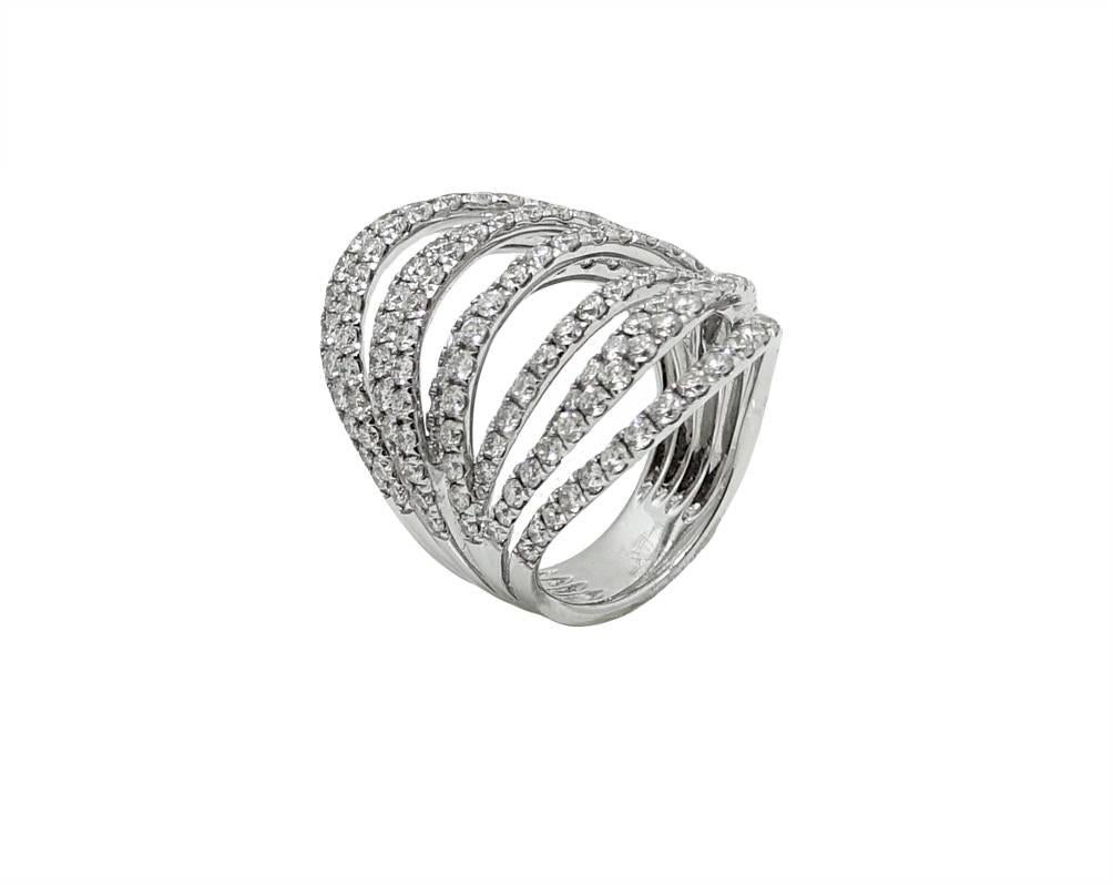 This 18K White Gold Ring Has 10 Rows Cvered In Diamonds Weighing A Total Carat Weight Of 3.56 Carats. This Ring Is A Size 7 and Can Be Sized Upon Your Request.