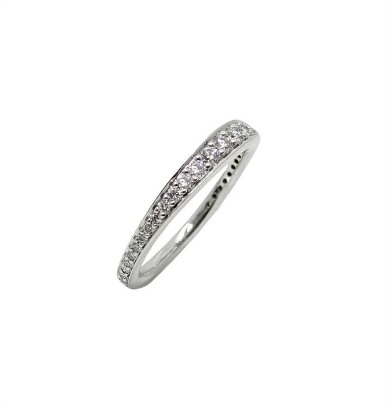This 18K White Gold Ritani Band Ring Has Modern Pave Diamonds Weighing A Total Carat Weight Of .37 Carats GH/Vs (SN#139XXX)