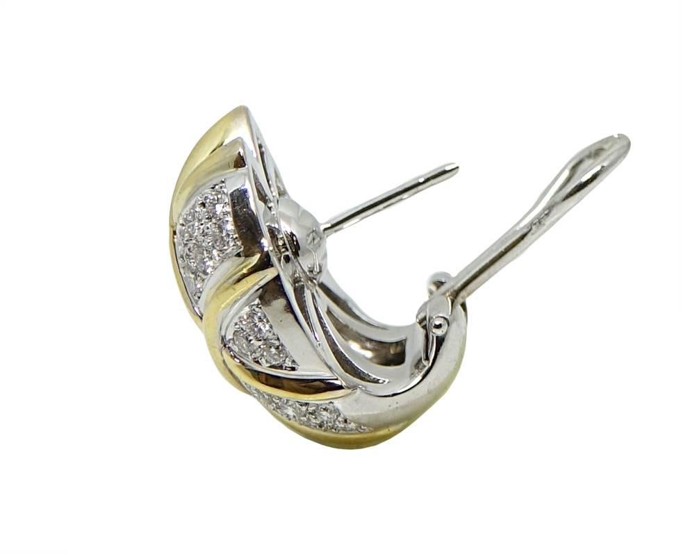 1.75 Carat Yellow and White Gold Earrings In Excellent Condition For Sale In Naples, FL