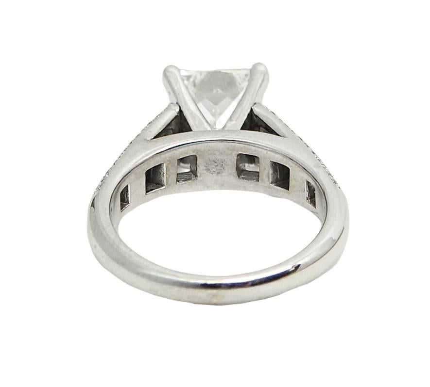 Women's 3.57 Carat Princess Cut Diamond White Gold Engagement Ring For Sale