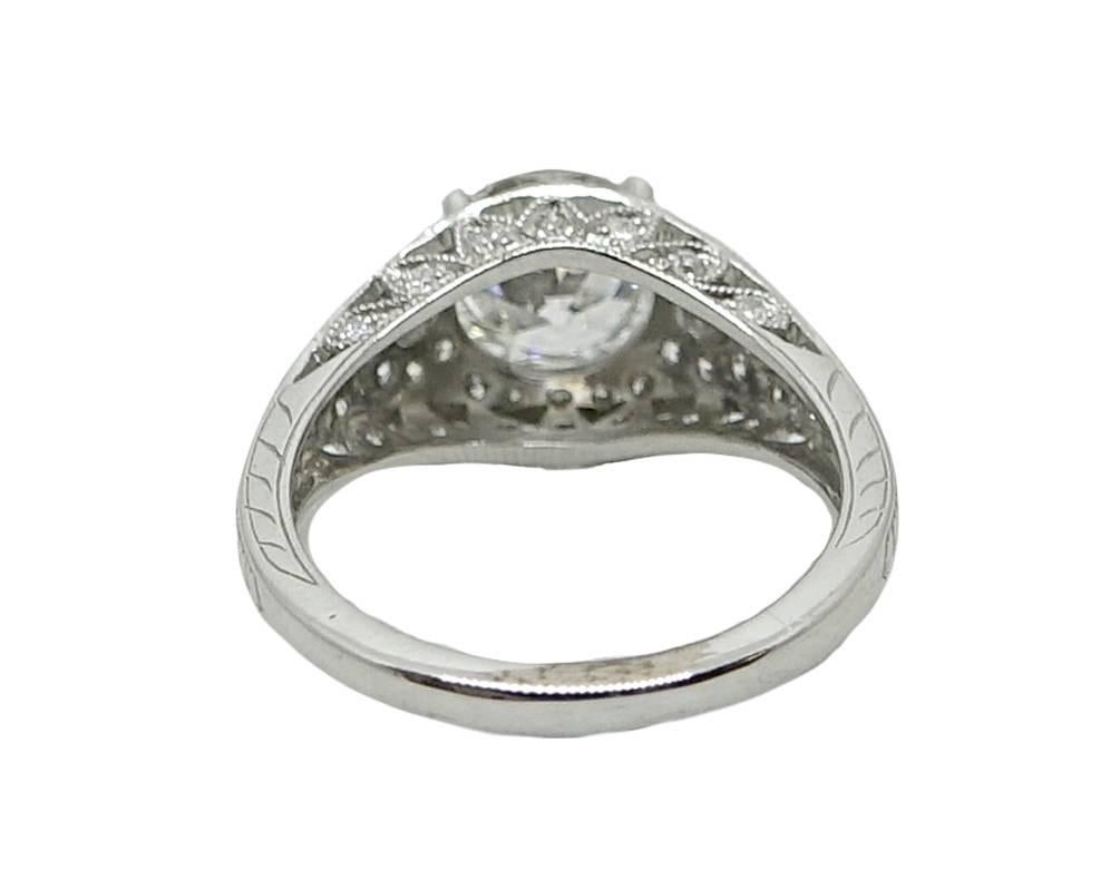 Women's Old European Cut 1.61 Carat Diamond Platinum Engagement Ring For Sale