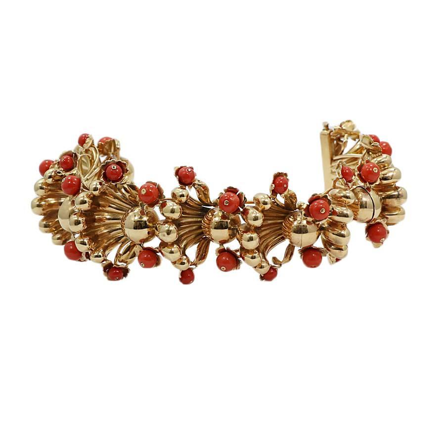 Coral Fashion Yellow Gold Bracelet For Sale