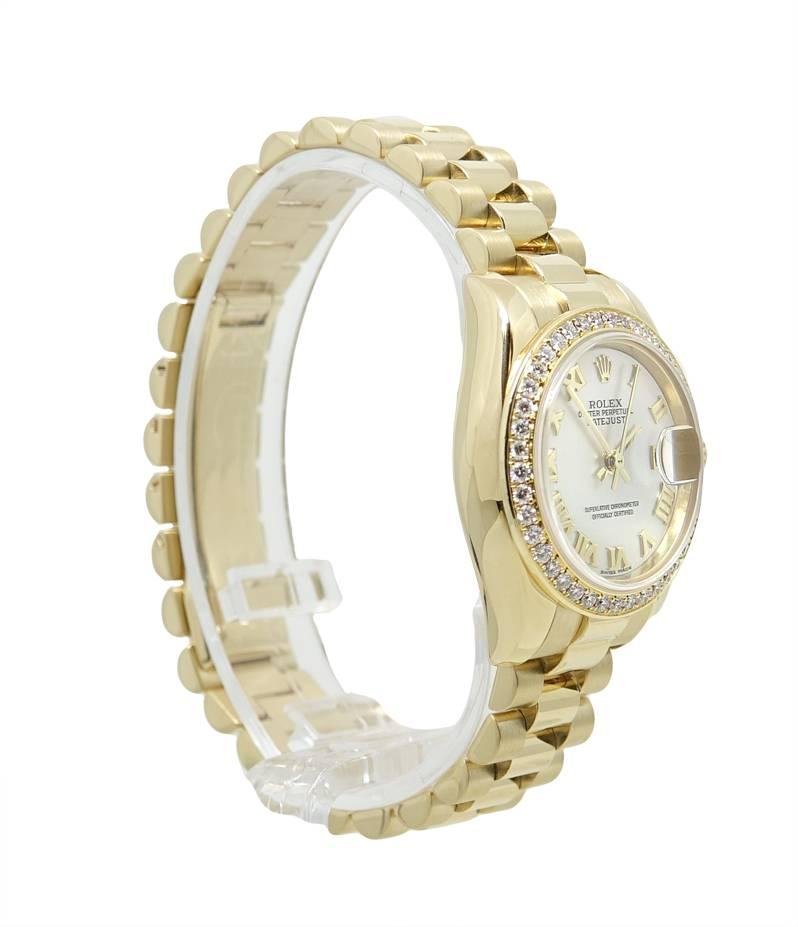 Rolex Ladies yellow gold President Diamond Bezel Automatic wristwatch ref 179138 In Excellent Condition For Sale In Naples, FL