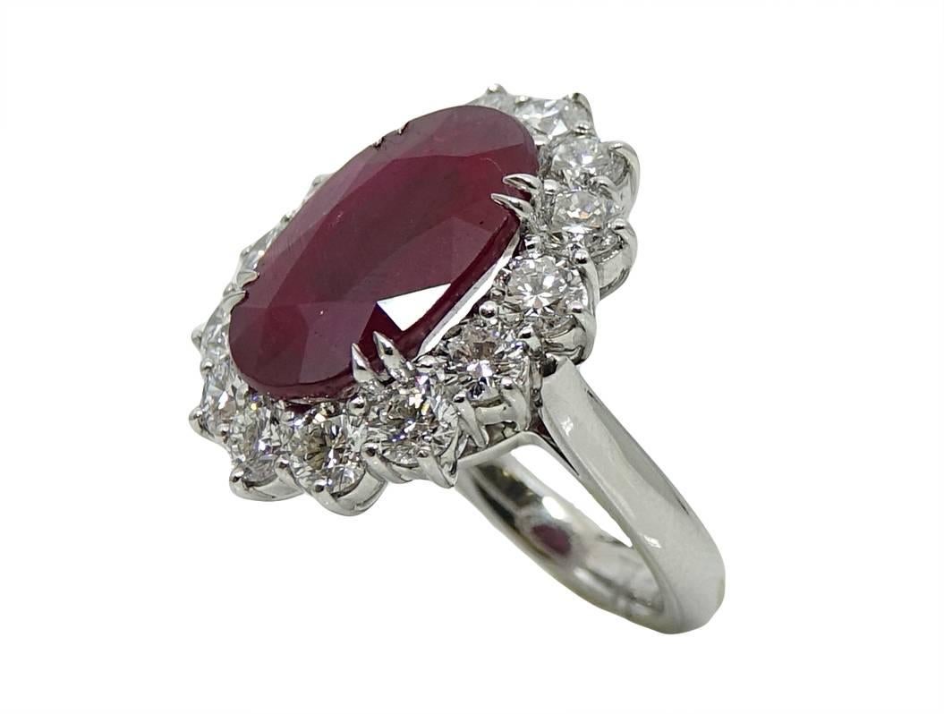 GIA Certified 10.18 Carat Vibrant Oval Cut Ruby Engagement Ring In New Condition For Sale In Naples, FL