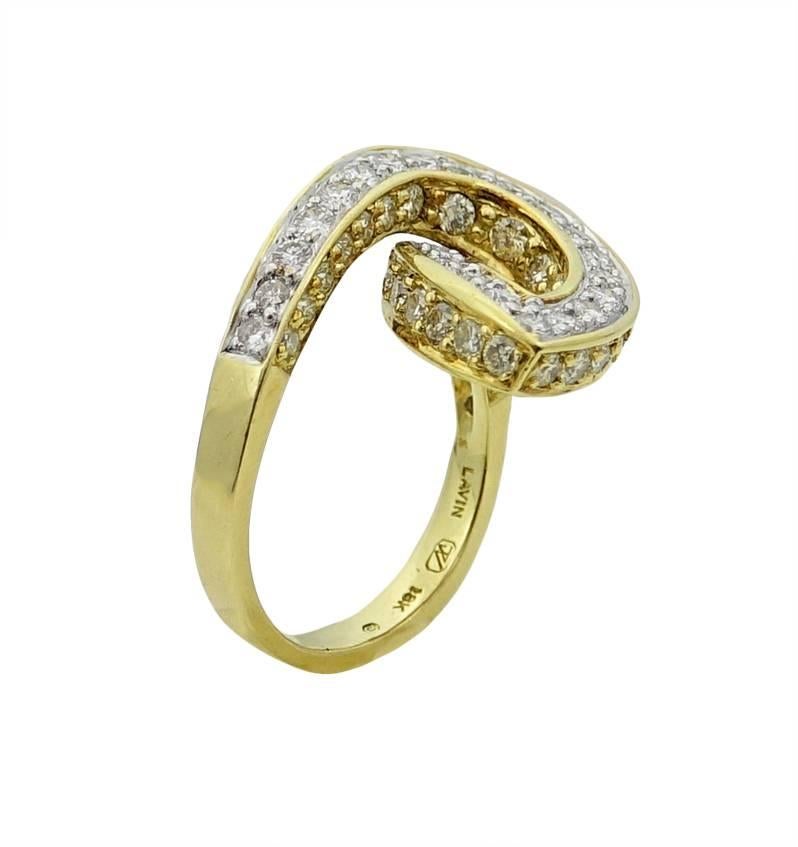 This Lavin Ring Is 18K Yellow Gold With Diamonds Weighing A Total Carat Weight Of 3.00 Carats, F Color and VVS Clarity. This Ring IS A Size 6 and Can Be Sized Upon Request.