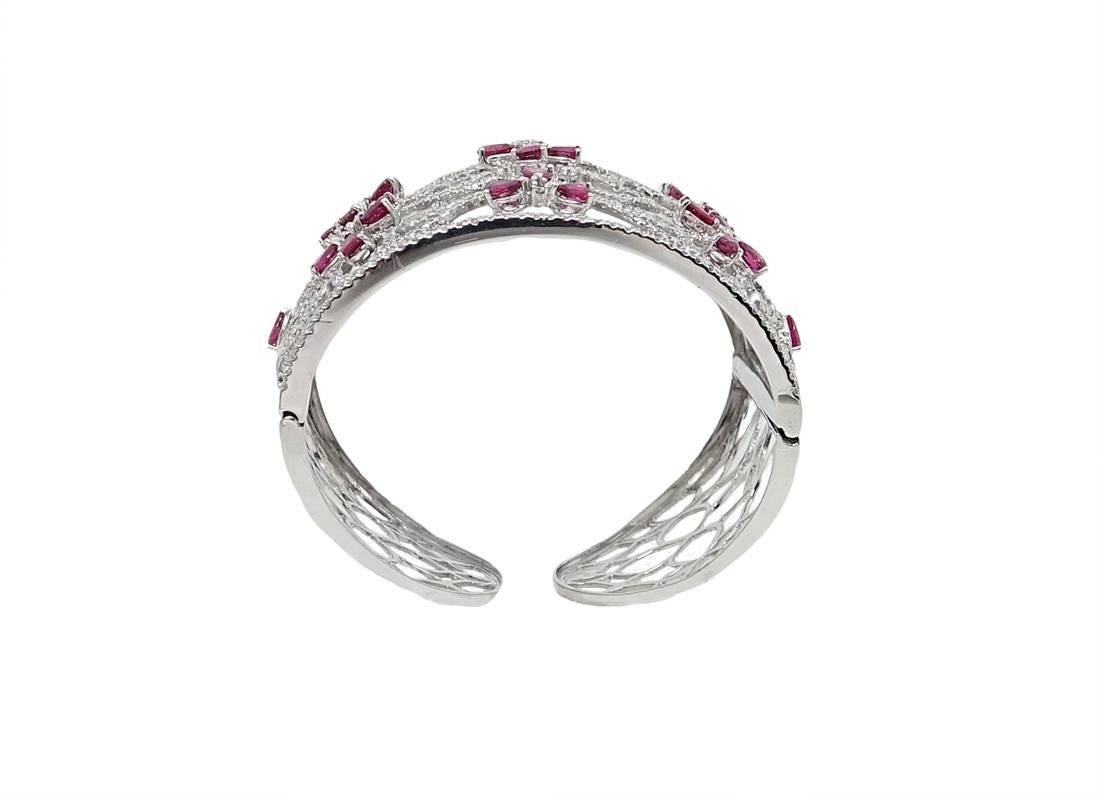 Women's 8.08 Carat Pear Shaped Ruby and Diamond Cuff Bangle For Sale