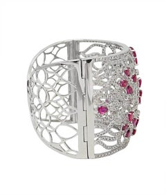 8.08 Carat Pear Shaped Ruby and Diamond Cuff Bangle