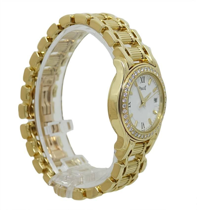 Piaget Ladies Yellow Gold Diamond Bezel Polo Quartz Wristwatch In Excellent Condition For Sale In Naples, FL