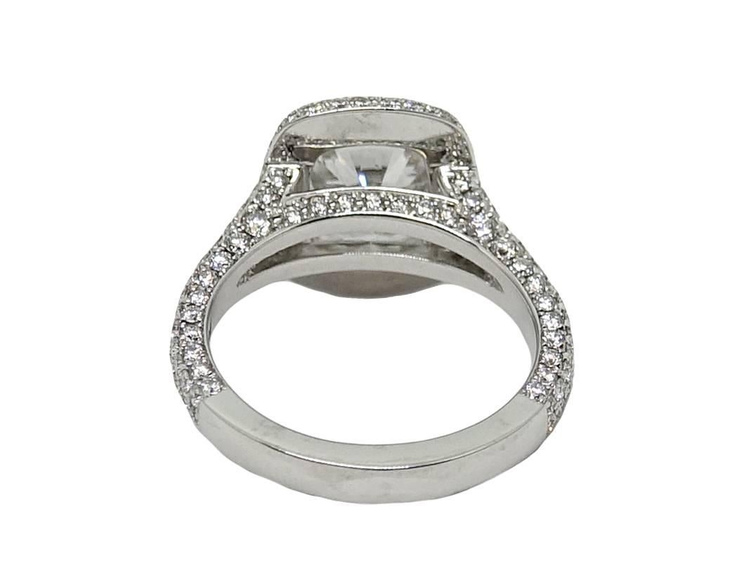 Women's GIA Certified 3.02 Carat Cushion Cut Diamond Platinum Engagement Ring For Sale