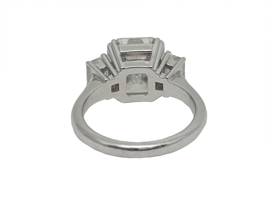 Women's 5.02 Carat Emerald Cut Diamond GIA Certified Platinum Engagement Ring For Sale