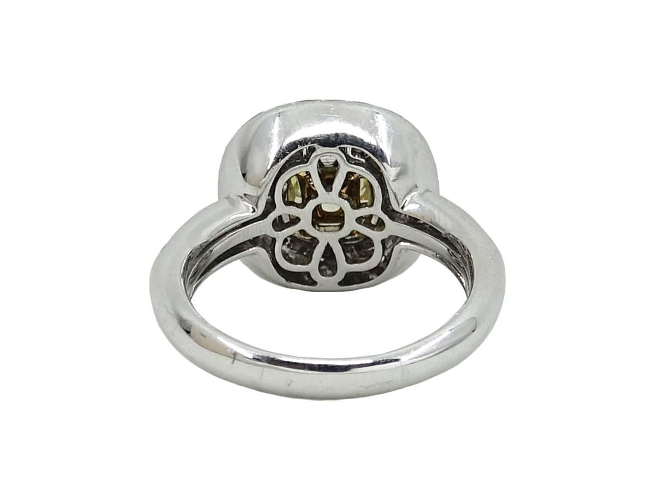 Women's 1.50 Carat Fancy Yellow Cushion Cut Diamond Engagement Ring For Sale