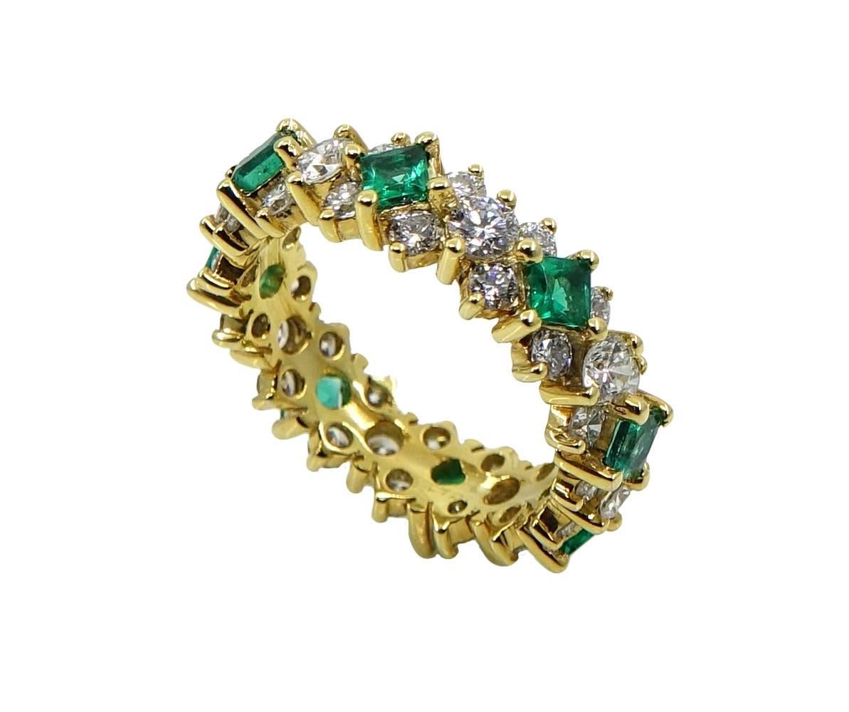 2.32 Carat Emerald and Diamond Eternity Yellow Gold Band In New Condition For Sale In Naples, FL