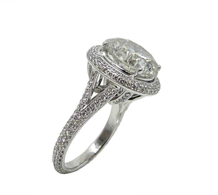 Round Cut 6.47 Carat Round Brilliant Diamond White Gold Engagement Ring For Sale