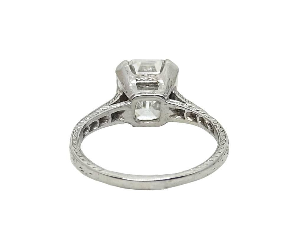 Women's 2.46 Carat Rectangular Step Cut Diamond Platinum Engagement Ring For Sale