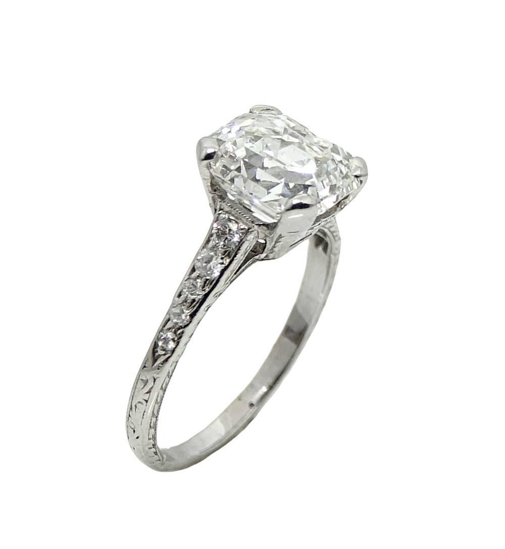2.46 Carat Rectangular Step Cut Diamond Platinum Engagement Ring In Excellent Condition For Sale In Naples, FL