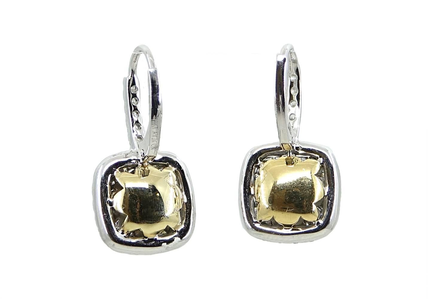 Oval Cut Fancy Yellow Diamond and White Diamond Dangle Earrings For Sale