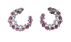 8.53 Carat Ruby and Diamond Half Moon Shaped White Gold Earrings