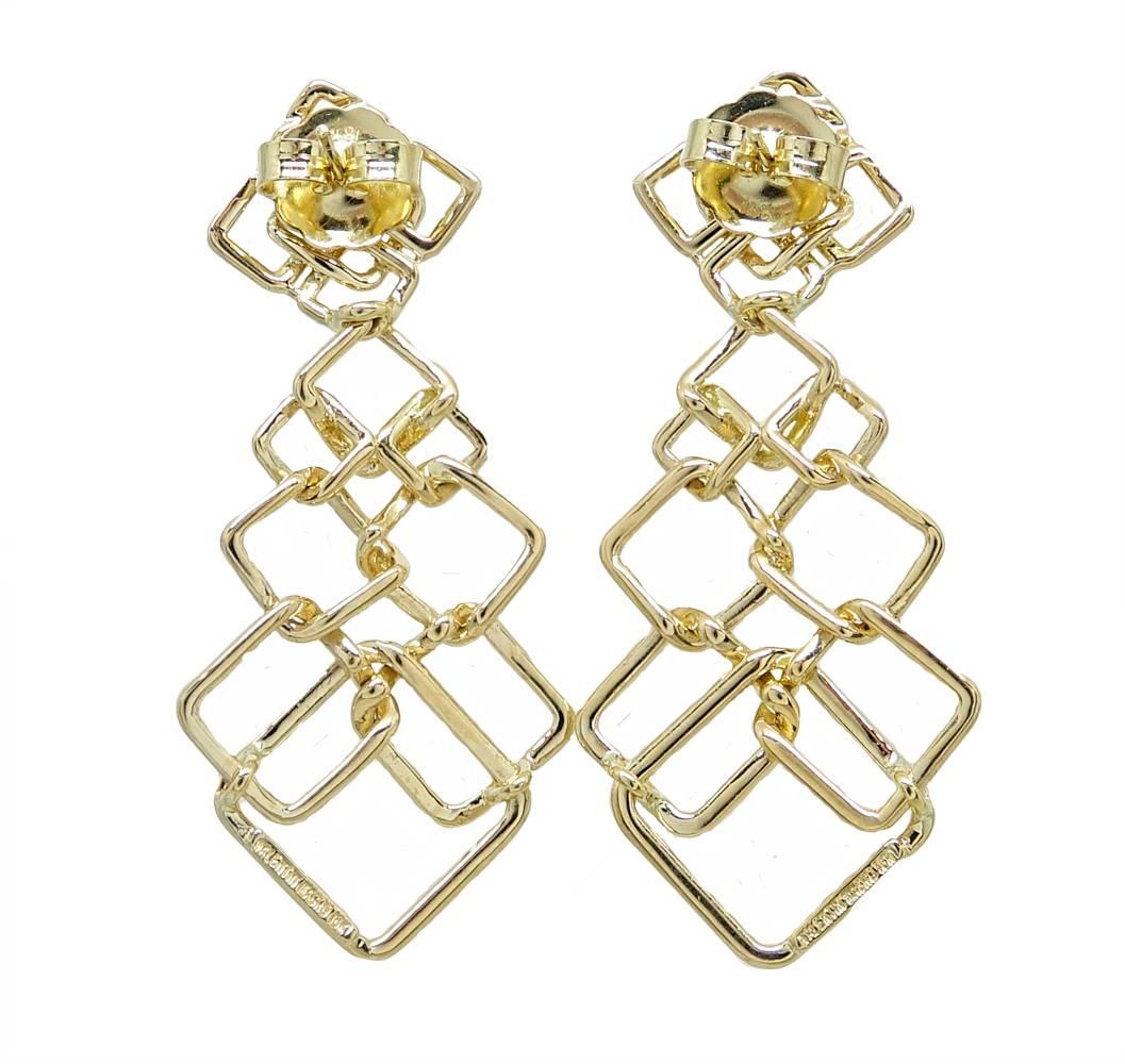 Valentin Magro Cushion Link Interlocking Dangle 18 Karat Yellow Gold Earrings In Excellent Condition For Sale In Naples, FL