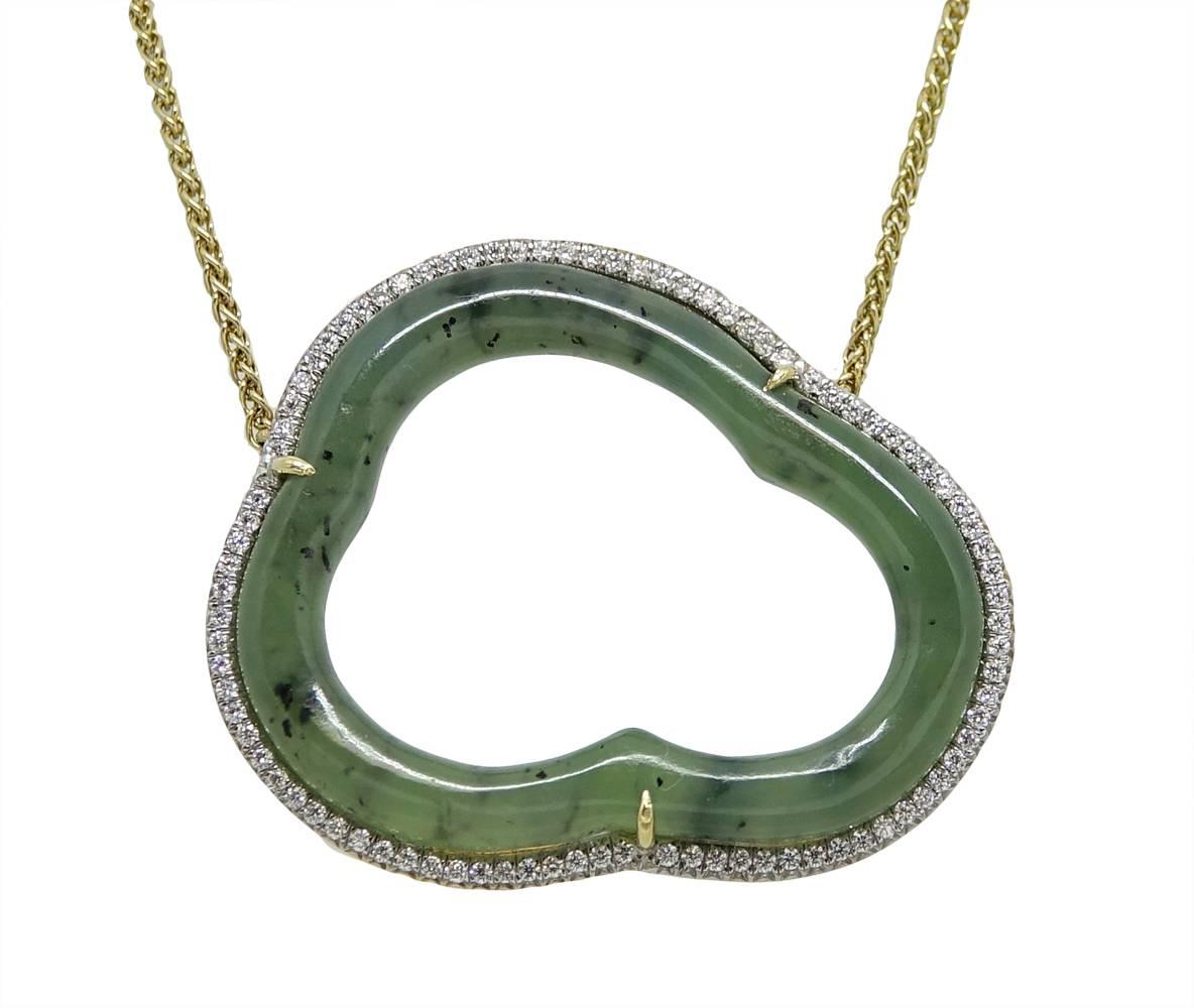 Pamela Huizenga "Silver Lining' Nephrite Jade Yellow Gold Necklace For Sale