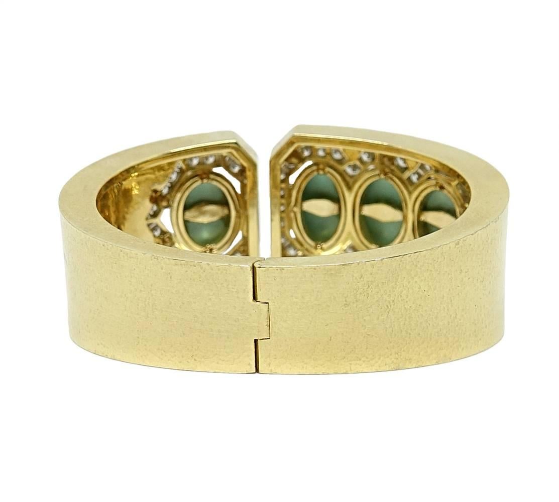 David Webb Turquoise and Diamonds Yellow Gold Cuff In New Condition For Sale In Naples, FL