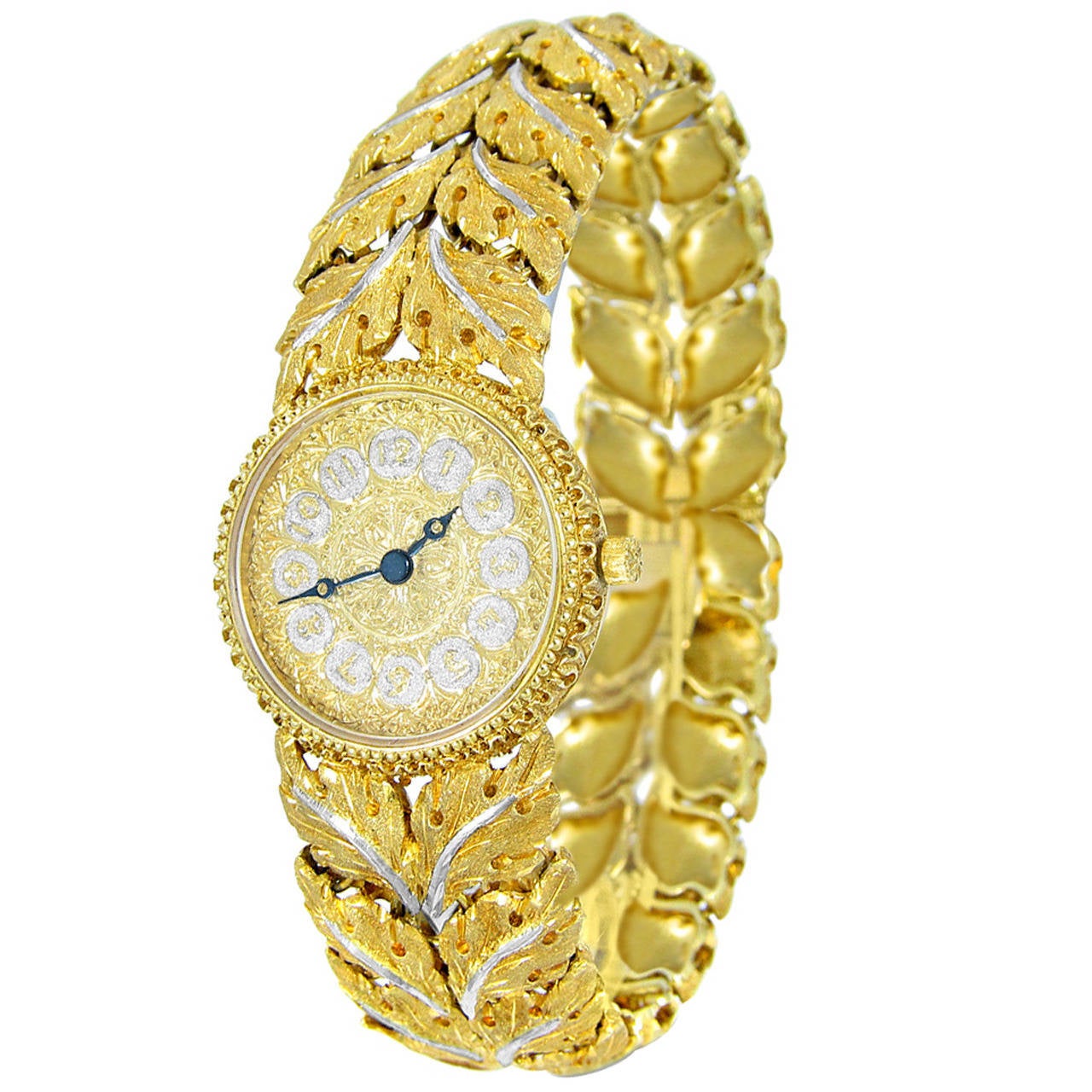 Buccellati Lady's 18K Two Tone Leaf Pattern Wristwatch For Sale