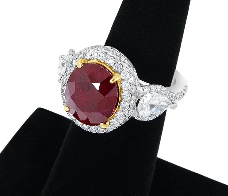 8.54 Carat Mozambique Ruby and Diamond Engagement Ring In Excellent Condition For Sale In Naples, FL