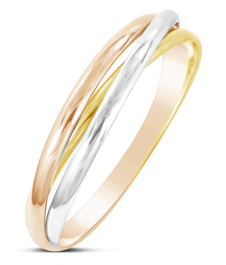 This Cartier Trinity Bracelet is in 18K White, Yellow and Rose Gold. This piece of jewelry is pre-owned. It has been polished to perfection. Inside diameter of this bracelet is 2.25