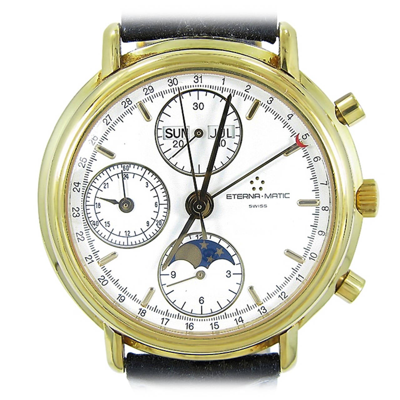 Eterna-Matic Yellow Gold Automatic Moonphase Day-Date Chronograph Wristwatch For Sale