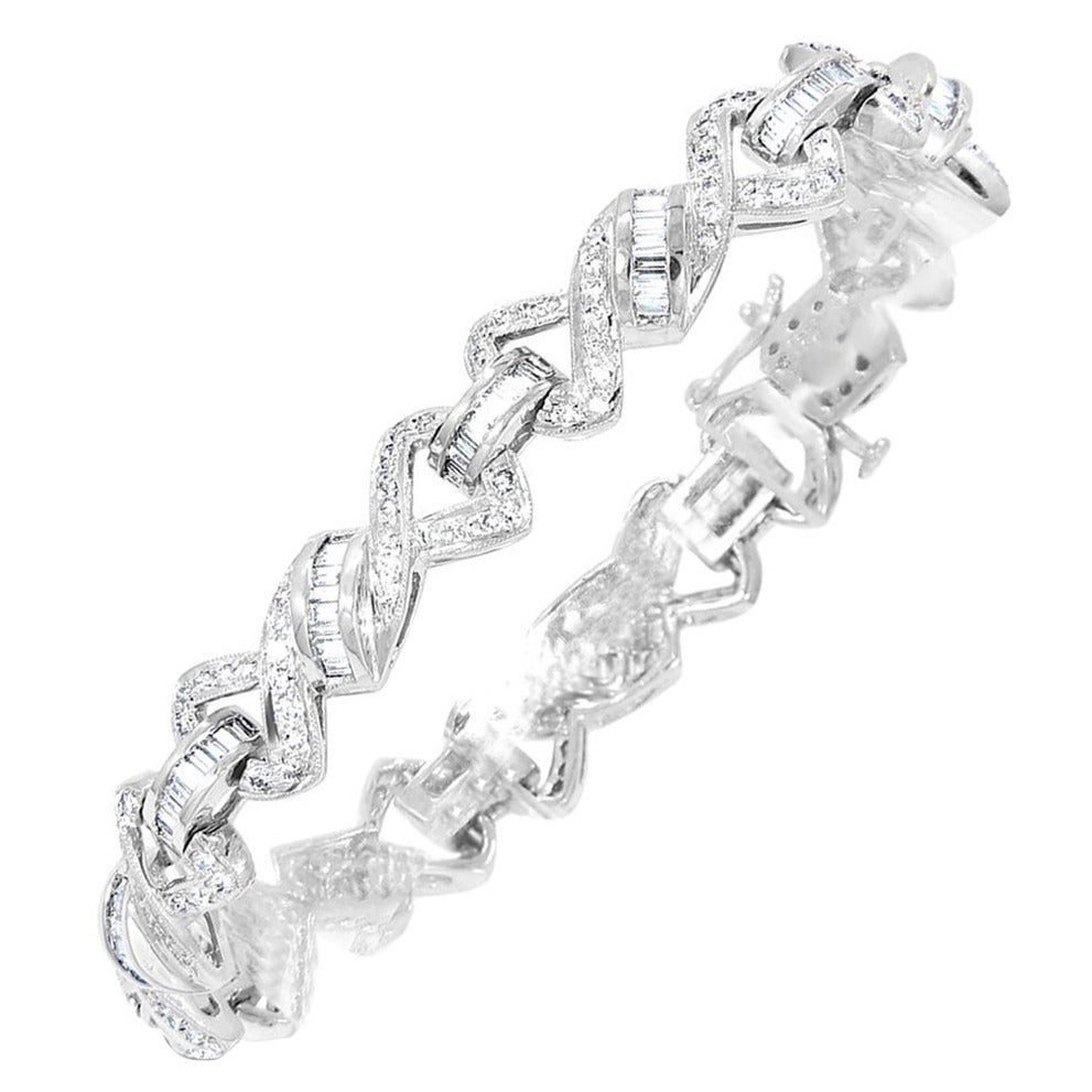 Diamond Platinum Link Tennis Bracelet For Sale