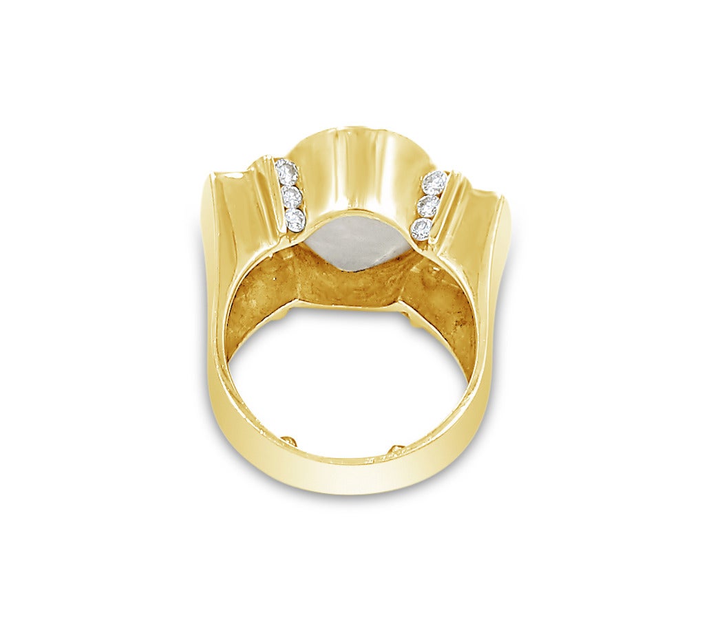 Women's Charles Krypell Pearl Emerald Diamond Gold Cocktail Ring For Sale