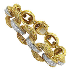 Diamond Two Color Textured Gold Link Bracelet