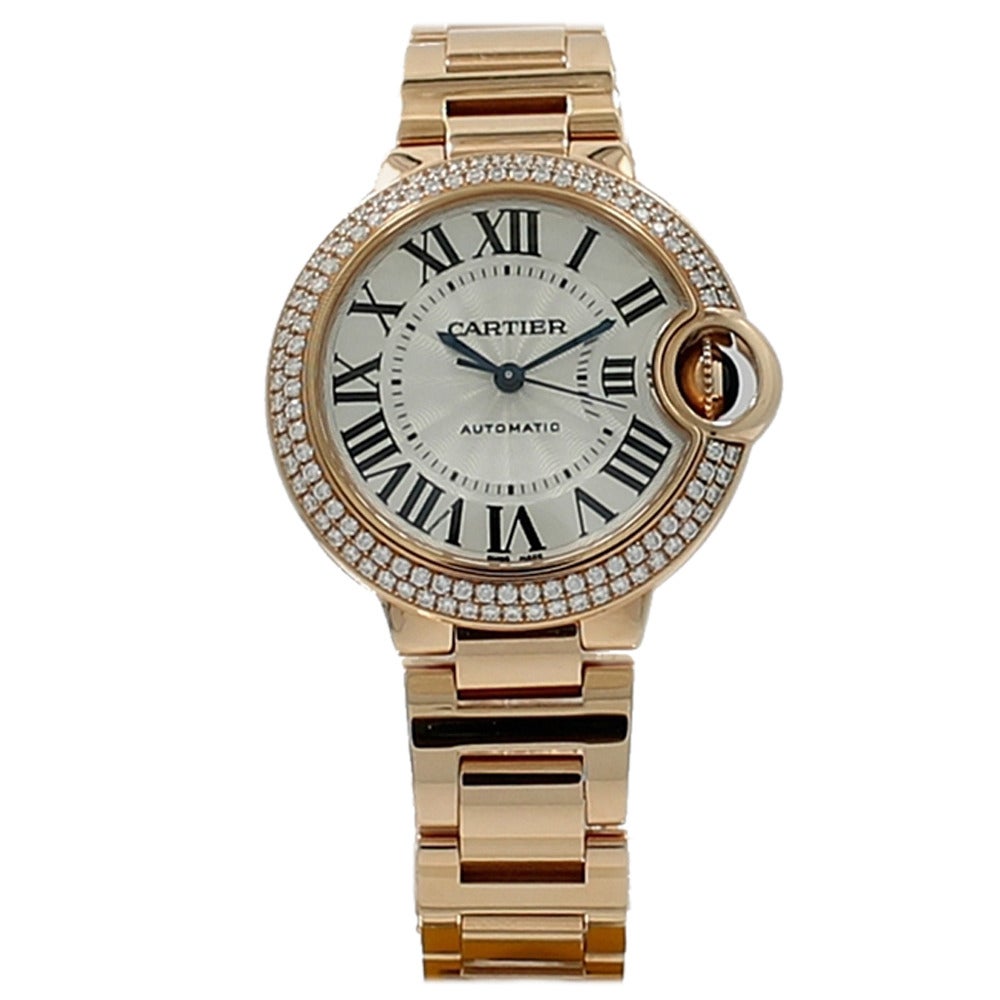 Cartier Rose Gold Diamond Bezel Ballon Bleu Automatic Wristwatch Ref W902034 For Sale